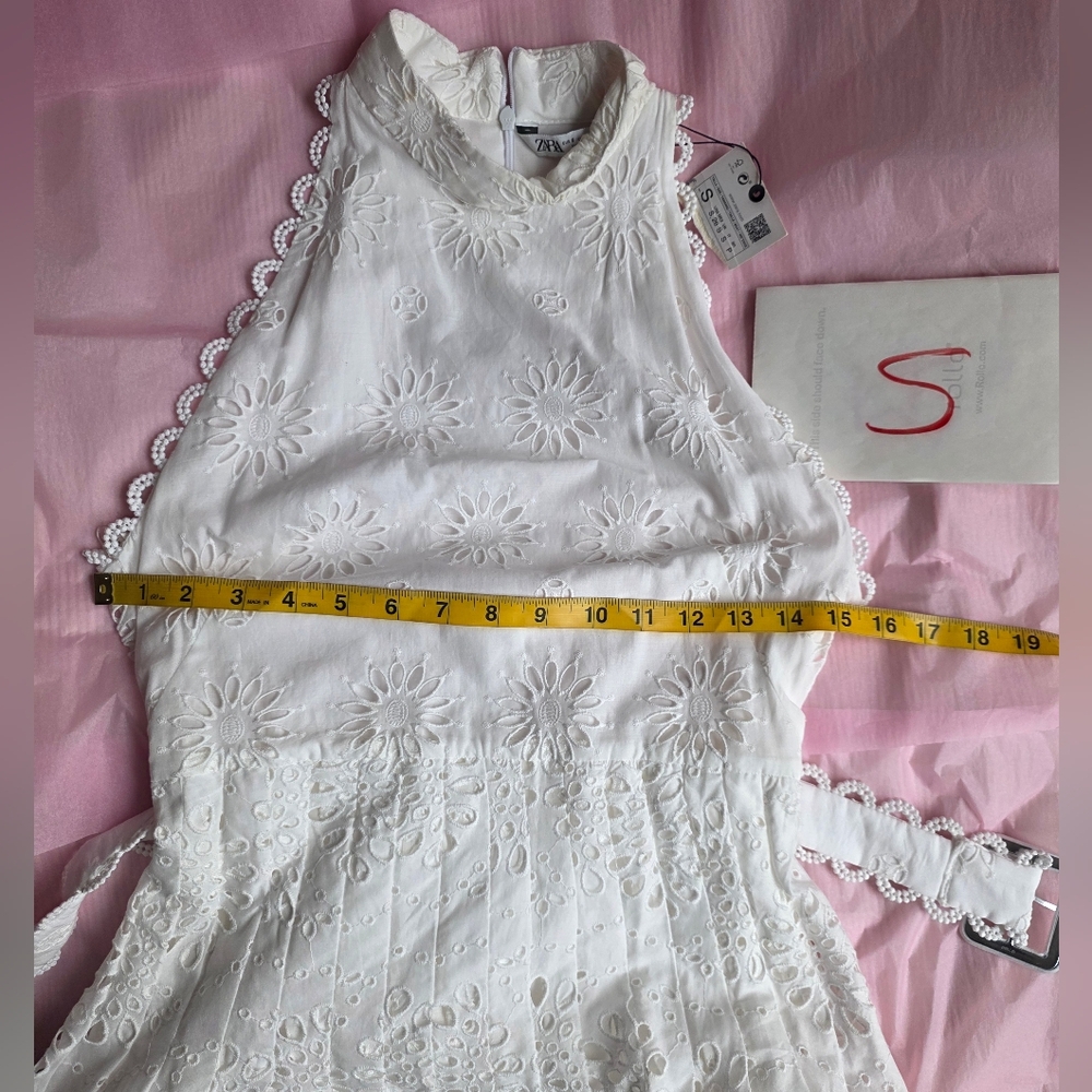 ZARA Openwork Embroidered Midi Dress ZW COLLECTION oyster white Nwt - Picture 5 of 16